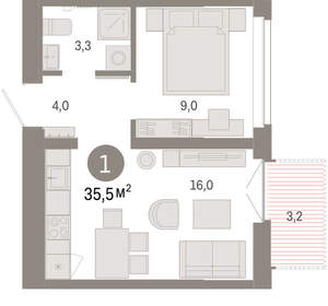 1-к квартира, вторичка, 35м2, 5/16 этаж