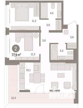 2-к квартира, вторичка, 78м2, 4/16 этаж