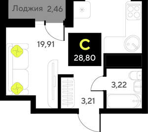 Студия квартира, вторичка, 29м2, 6/19 этаж