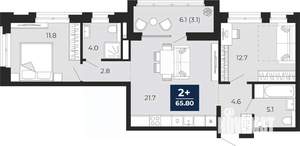 2-к квартира, сданный дом, 69м2, 8/18 этаж