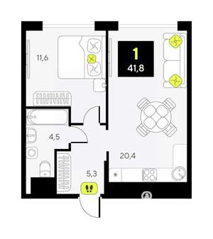 1-к квартира, вторичка, 42м2, 5/17 этаж