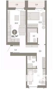 2-к квартира, вторичка, 67м2, 2/8 этаж