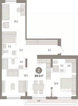 2-к квартира, вторичка, 90м2, 7/7 этаж
