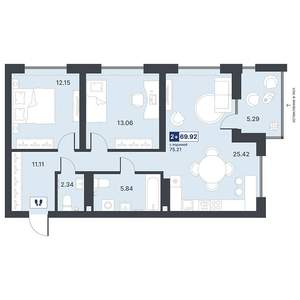 2-к квартира, строящийся дом, 70м2, 4/19 этаж