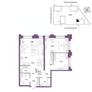 3-к квартира, вторичка, 86м2, 15/31 этаж