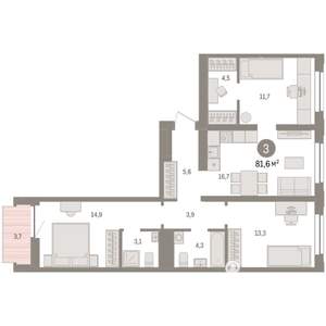 3-к квартира, вторичка, 82м2, 6/9 этаж