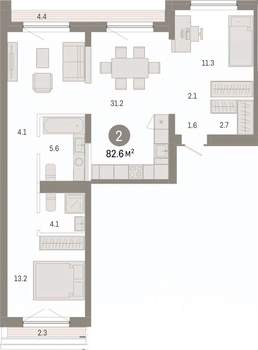 2-к квартира, вторичка, 83м2, 6/7 этаж