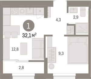 1-к квартира, вторичка, 32м2, 9/17 этаж