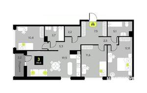 3-к квартира, вторичка, 81м2, 6/7 этаж