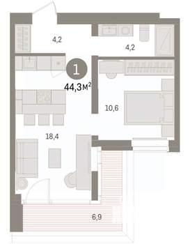 1-к квартира, вторичка, 44м2, 5/16 этаж
