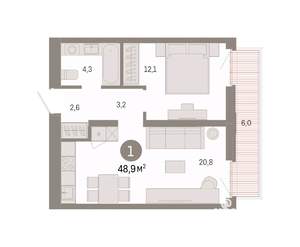 1-к квартира, вторичка, 49м2, 7/8 этаж