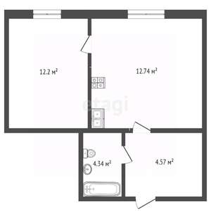 1-к квартира, вторичка, 34м2, 6/12 этаж