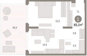 1-к квартира, вторичка, 65м2, 2/16 этаж