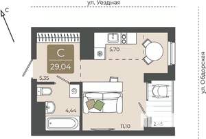 Студия квартира, вторичка, 29м2, 4/15 этаж