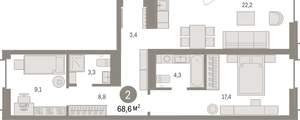 2-к квартира, вторичка, 69м2, 4/16 этаж