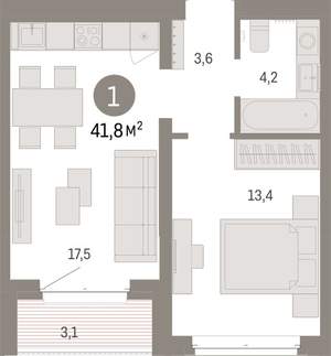 1-к квартира, вторичка, 42м2, 4/11 этаж
