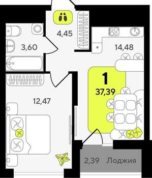 1-к квартира, вторичка, 37м2, 2/19 этаж