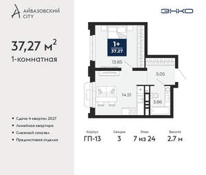 1-к квартира, вторичка, 37м2, 7/24 этаж