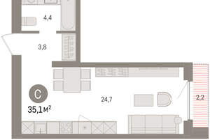 Студия квартира, вторичка, 35м2, 5/16 этаж