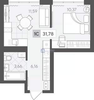 1-к квартира, вторичка, 32м2, 16/17 этаж