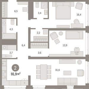2-к квартира, вторичка, 92м2, 11/25 этаж