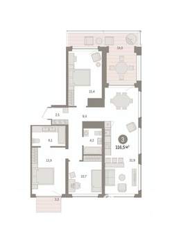 3-к квартира, вторичка, 116м2, 8/9 этаж