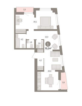 1-к квартира, вторичка, 70м2, 8/10 этаж