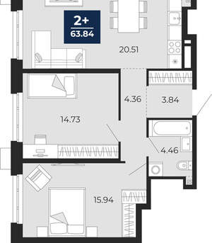 2-к квартира, вторичка, 64м2, 2/24 этаж