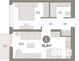 1-к квартира, вторичка, 46м2, 7/7 этаж