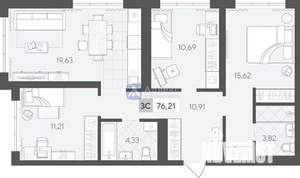 3-к квартира, вторичка, 76м2, 2/17 этаж