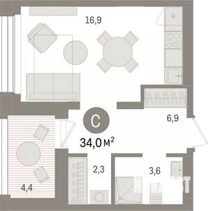 Студия квартира, вторичка, 34м2, 4/8 этаж