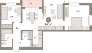 2-к квартира, вторичка, 80м2, 4/16 этаж