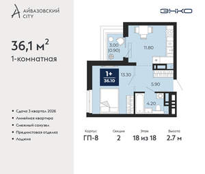 1-к квартира, вторичка, 36м2, 18/24 этаж