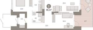 2-к квартира, вторичка, 95м2, 1/8 этаж