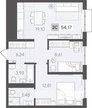 2-к квартира, вторичка, 54м2, 13/17 этаж