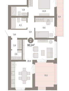 2-к квартира, вторичка, 92м2, 2/25 этаж