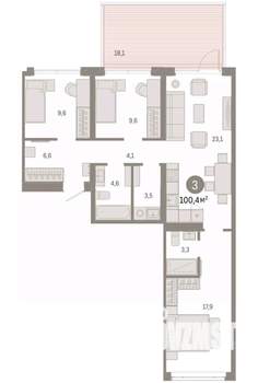 3-к квартира, вторичка, 100м2, 2/9 этаж