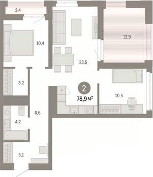 2-к квартира, вторичка, 79м2, 16/25 этаж