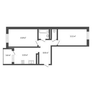 2-к квартира, вторичка, 56м2, 15/16 этаж