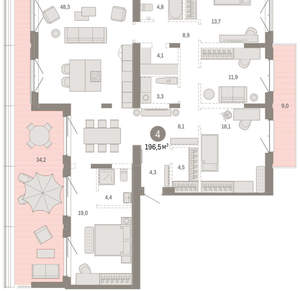 4-к квартира, вторичка, 197м2, 7/11 этаж