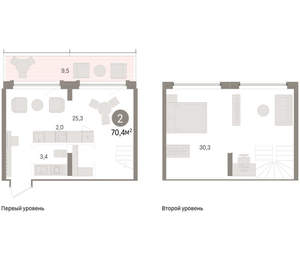 2-к квартира, вторичка, 70м2, 8/9 этаж
