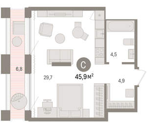 Студия квартира, вторичка, 46м2, 17/17 этаж