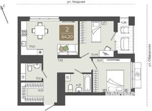 2-к квартира, вторичка, 64м2, 5/15 этаж
