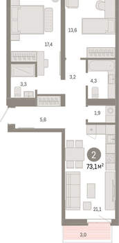 2-к квартира, вторичка, 73м2, 5/25 этаж