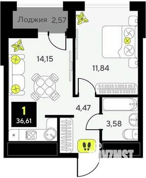 1-к квартира, вторичка, 37м2, 14/14 этаж