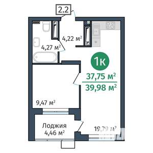 1-к квартира, вторичка, 38м2, 19/24 этаж