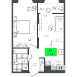 1-к квартира, строящийся дом, 45м2, 8/9 этаж