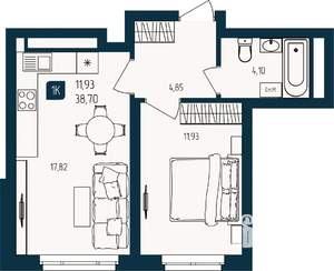 1-к квартира, вторичка, 39м2, 21/25 этаж