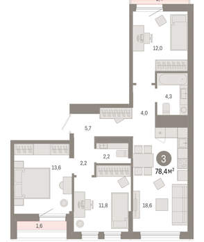 3-к квартира, вторичка, 78м2, 9/17 этаж
