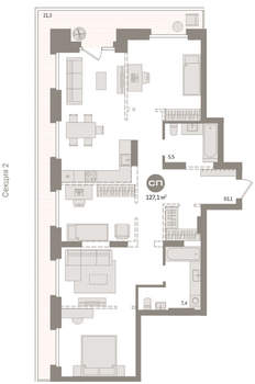 3-к квартира, вторичка, 127м2, 9/9 этаж